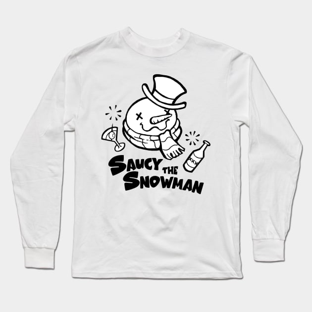 Saucy The Snowman - Black Outlined Version Long Sleeve T-Shirt by Nat Ewert Art